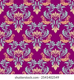 Patrón de damasco sin costuras con un diseño floral clásico. Patrones de bordado africanos, paisley, boho, ikat floral, diseños florales étnicos, ikat sari, patrones ikat y patrones étnicos.