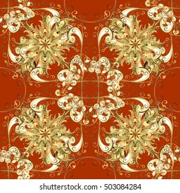 Seamless damask pattern, classic, ginger and rufous background. Vector. Red, carroty, foxy, Judas-colored.