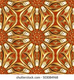 Seamless damask pattern, classic, ginger and rufous background. Vector. Red, carroty, foxy, Judas-colored.