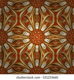 Seamless damask pattern, classic, ginger and rufous background. Vector. Red, carroty, foxy.