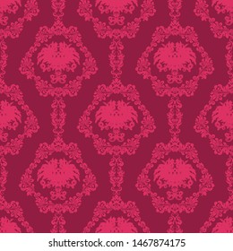 Seamless damask pattern colors of cherry. Wallpaper fabric.