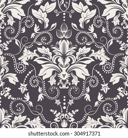 Seamless damask pattern. Dark background