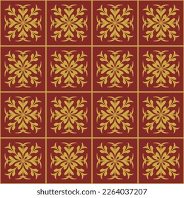 Seamless damask pattern, decorative gold and red wallpaper elements.