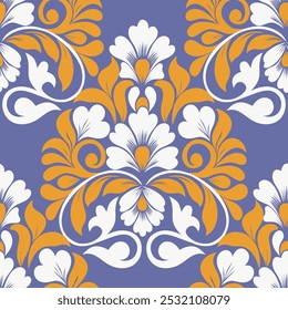 Padrão de damasco sem costura Design elegante e clássico com intrincados motivos florais. Perfeito para papel de parede, tecido ou design de embalagem.