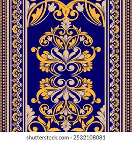 Padrão de damasco sem costura Design elegante e clássico com intrincados motivos florais. Perfeito para papel de parede, tecido ou design de embalagem.