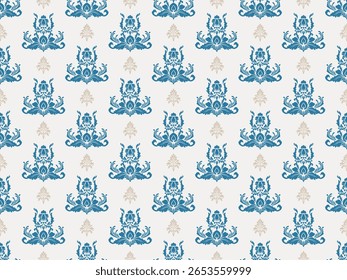 Seamless Damask Pattern Elements Vector Blue Luxury Victorian Seamless Texture For Wallpaper Textile Wrapping Template Baroque Vintage Floral