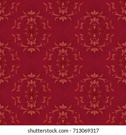 Seamless damask pattern with exotic flowers and leaves