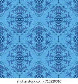 Seamless damask pattern with exotic flowers and leaves