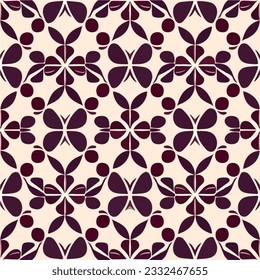 Seamless damask pattern featuring a repeating design of purple and white flowers on a clean white background, ideal for fabric or wallpaper.