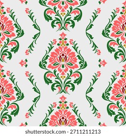 Patrón de Damasco sin costuras. Patrón de flores sin fisuras. Fondo de patrón floral étnico de Antiguas. Elegante boho textil, Fondo de pantalla, y diseño de impresión de tela, suelo de baldosas, papel de embalaje
