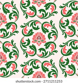 Seamless Damask Pattern. Seamless Flower pattern. Vintage ethnic floral pattern background. Elegant boho textile, wallpaper, and fabric print design, Tiled floor, Wrapping paper