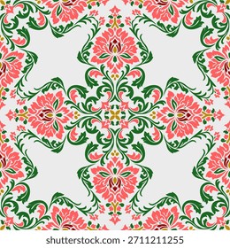 Padrão De Damasco Sem Costura. Padrão de flor uniforme. Vintage fundo padrão floral étnico. Elegante boho têxtil, papel de parede, e design de impressão de tecido, piso ladrilhado, papel de embrulho