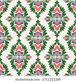Patrón de Damasco sin costuras. Patrón de flores sin fisuras. Fondo de patrón floral étnico de Antiguas. Elegante boho textil, Fondo de pantalla, y diseño de impresión de tela, suelo de baldosas, papel de embalaje