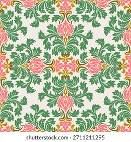 Padrão De Damasco Sem Costura. Padrão de flor uniforme. Vintage fundo padrão floral étnico. Elegante boho têxtil, papel de parede, e design de impressão de tecido, piso ladrilhado, papel de embrulho