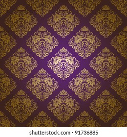 Seamless damask pattern. Flowers on a purple background. EPS 10
