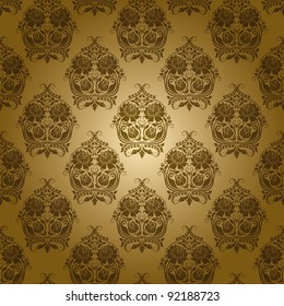 Seamless damask pattern. Flowers on a gold background. EPS 10