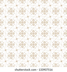 Seamless damask pattern with gold floral motifs on a white background