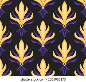 Seamless damask pattern. gold and violet color