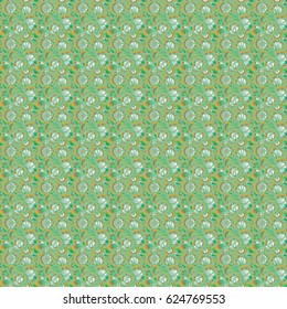 Seamless damask pattern, gray and green classic wallpaper. Ornamental border. Vector seamless pattern.