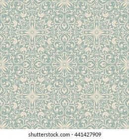 Seamless damask pattern in green and beige. Endless pattern can be used for ceramic tile, wallpaper, linoleum, textile, web page background