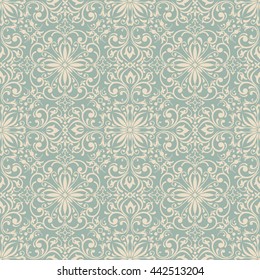 Seamless damask pattern in green and beige. Endless pattern can be used for ceramic tile, wallpaper, linoleum, textile, web page background