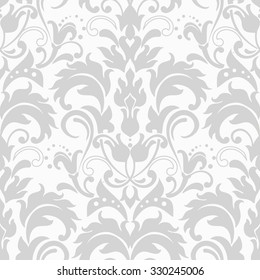 seamless damask pattern in grey on white background