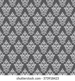 Seamless damask pattern. Grey texture in vintage rich royal style. Vector illustration. Can use as background for birthday card, wedding invitation, textile print, wallpapers, wrapping paper