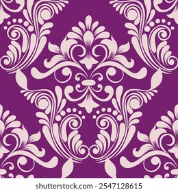Seamless damask pattern with intricate floral and leaf motifs. This classic and elegant design is perfect for wallpaper, fabric, and various graphic design projects.