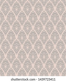 Seamless damask pattern with leaves and shapes