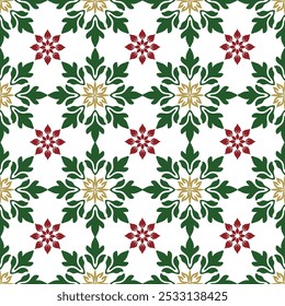 Seamless damask pattern. Luxury template background with flying snowflakes ,flower, winter Christmas. Design for fabric, clothing, greeting card,  wrapping, wallpaper, embroidery, cushion.