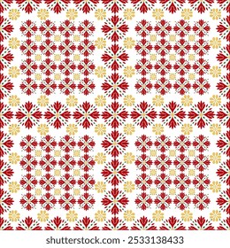 Seamless damask pattern. Luxury template background with flying snowflakes ,flower, winter Christmas. Design for fabric, clothing, greeting card,  wrapping, wallpaper, embroidery, cushion.