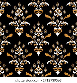 patrón de damasco sin costuras sobre fondo negro. Patrón clásico de Vector elegante. Fondo abstracto sin fisuras con Elementos repetitivos. 