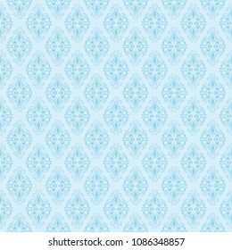Seamless damask pattern on blue background. Vector illustration 