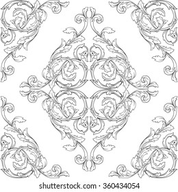 Seamless damask pattern. Ornamental background with pattern. Medieval floral seamless in damask style for design