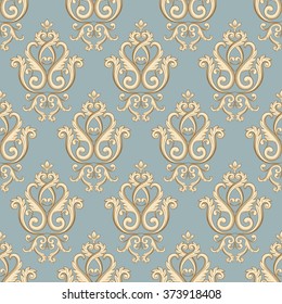 Seamless damask pattern. Pastel colored texture in vintage rich royal style. Vector illustration. Can use as background for birthday card, wedding invitation, textile print, wallpapers, wrapping paper