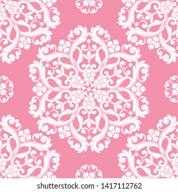 Seamless damask pattern. Pink texture. Vector illustration. Can use as background for birthday card, wedding invitation, textile print, wallpapers, wrapping paper