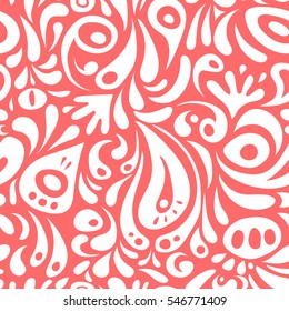 Seamless damask pattern, pink and white classic wallpaper. Ornamental border. Vector seamless pattern.