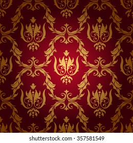 Seamless damask pattern red and gold