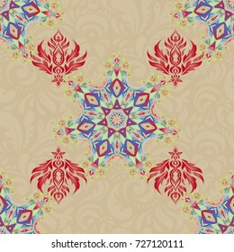 Seamless damask pattern, red and pink classic wallpaper. Ornamental border. Vector seamless pattern.