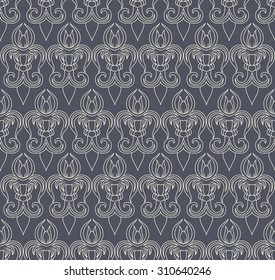 Seamless damask pattern in shades of purple. Vector ornamental background. Could be used as print for textile, paper or web design. Excellent print for greeting card or invitation.