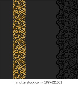 Nahtlose Damast-Muster mit Streifen. Nahtlose siegreiche Tapete auf Schwarz und Gelb. Vintage-Ornament für Tapeten, Druck auf dem Verpackungspapier, Textilien