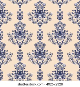 Seamless damask pattern. Two color background