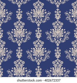 Seamless damask pattern. Two color background. Monochrome wallpaper with damask floral  elements