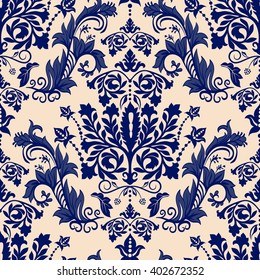 Seamless damask pattern. Two color background