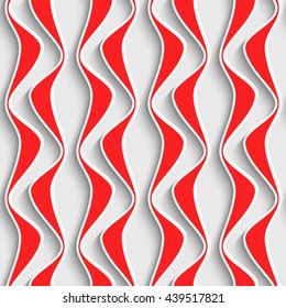 Seamless Damask Pattern. Vector 3d Abstract Geometric Background. Regular White and Red Stripe Texture