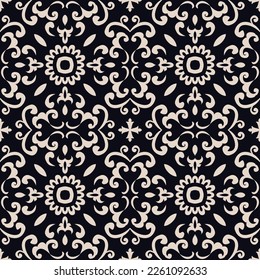 Seamless Damask pattern. Seamless pattern with Victorian motives. Wallpaper in the style of Baroque. Seamless vector background. Vintage floral ornament. 