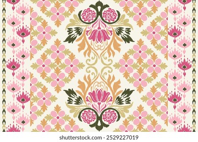 Seamless damask pattern. Vintage background.Ethnic oriental pattern traditional.Motifs Ikat embroidery damask wallpaper.Textile rapport. Vintage background abstract design for texture, fabric, cloth