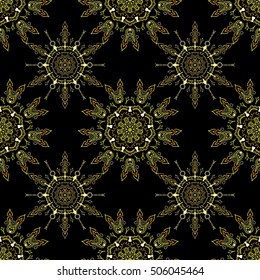 Seamless damask pattern. Vintage ornamental background with victorian pattern in yellow colors. Vector illustration.