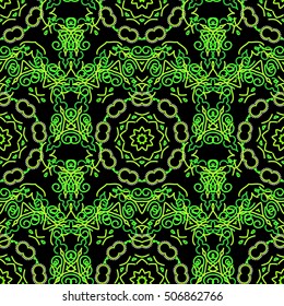 Seamless damask pattern. Vintage ornamental background with victorian pattern in green colors. Vector illustration.