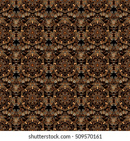 Seamless damask pattern. Vintage ornamental background with victorian pattern in brown colors. Vector illustration.
